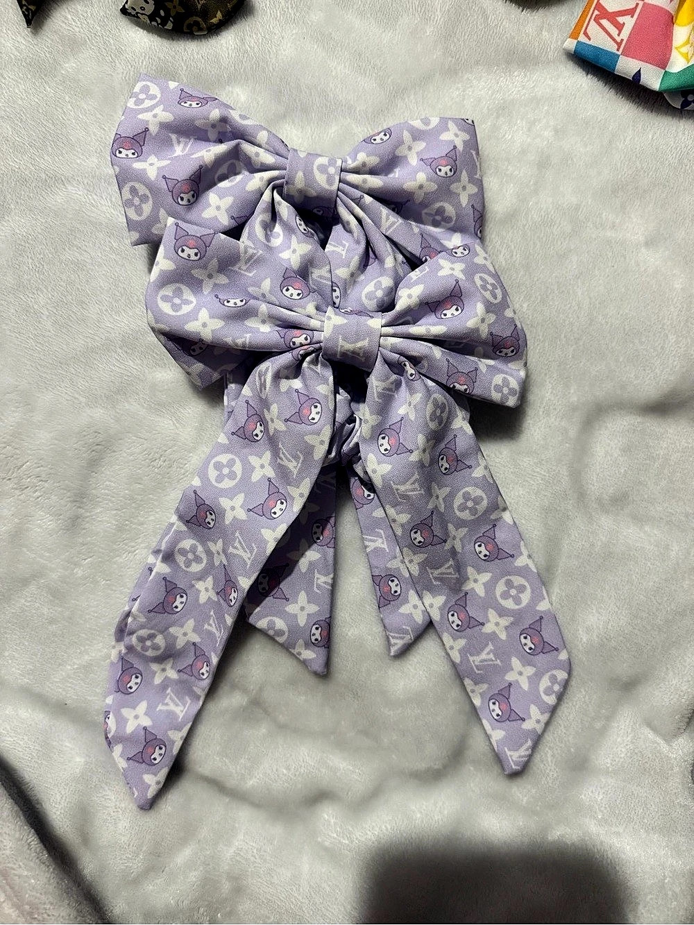 2 Purple & White Bow Scrunchie